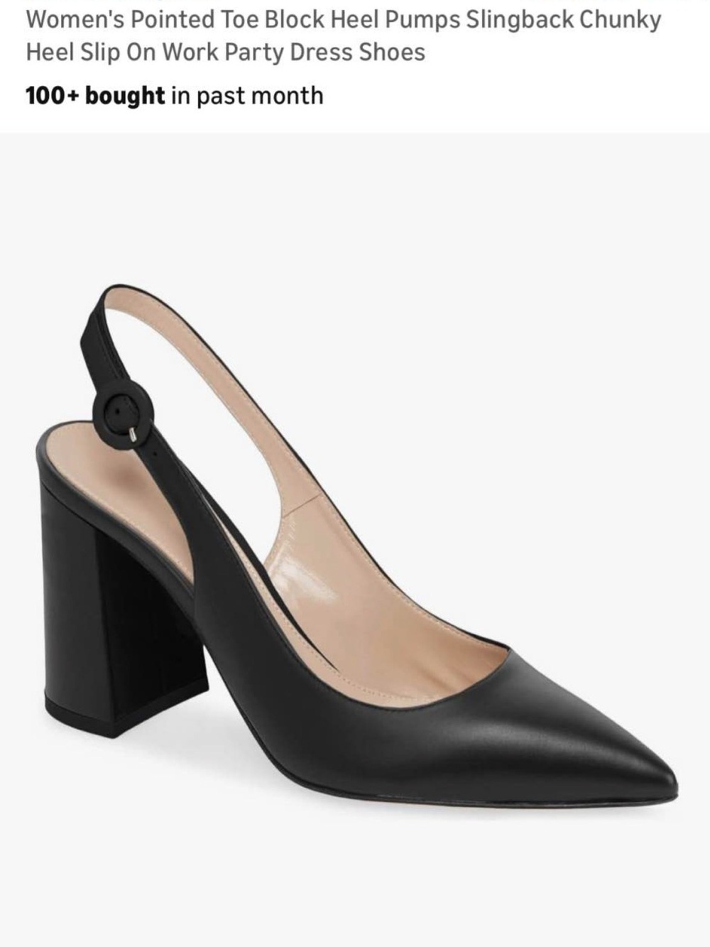 Pointed-Toe Slingback Block Heel Pumps - Black